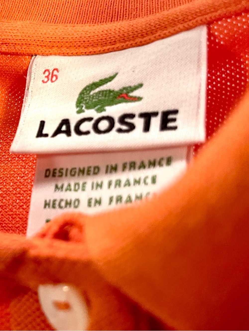Lacoste Made in France Cotton Pique Polo Orange 36